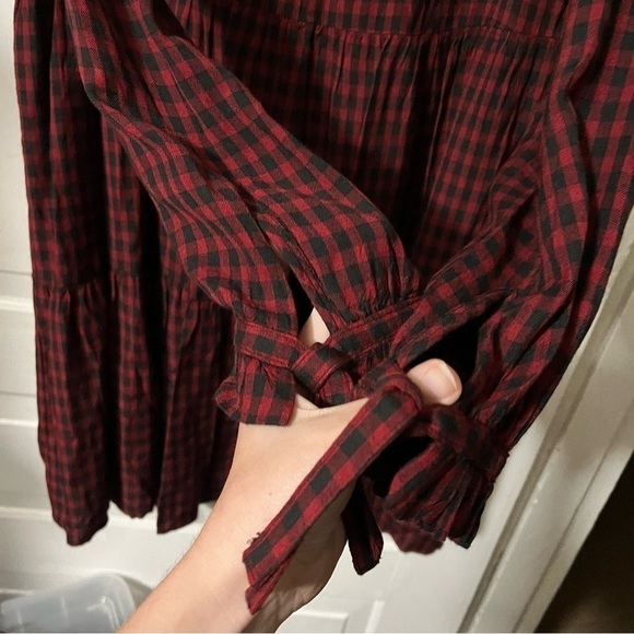 Rails Raine Garnet Ash Check Shirt Dress Long Sleeve Red Black Small K2 - Picture 6 of 13